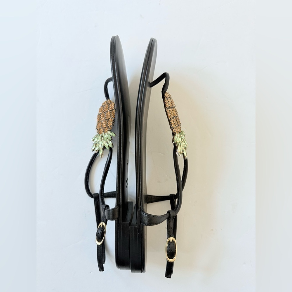 Giuseppe Zanotti Black leather Embellished Pineapple Flat thong Sandals EU 38 - Picture 8 of 11